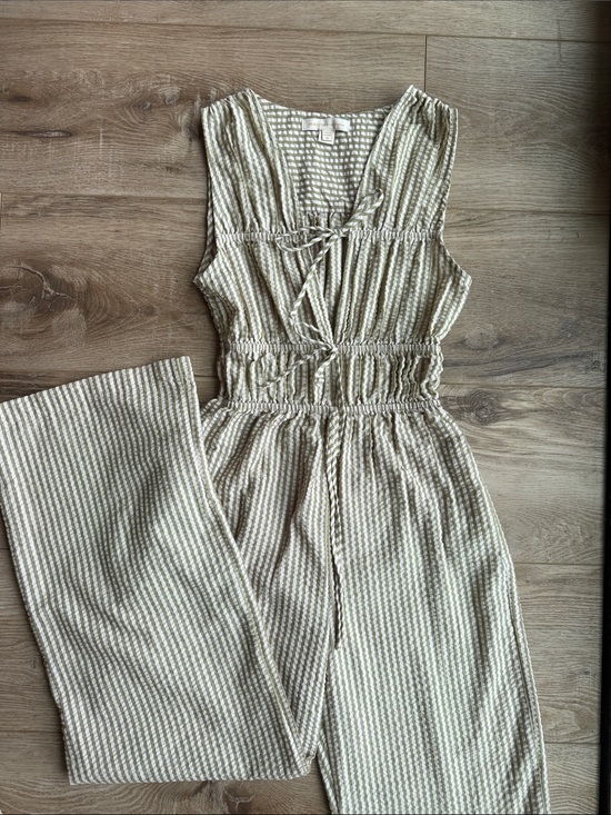 Monteau Los Angeles Pants - Striped Cream and Tan Sleeveless Jumpsuit
